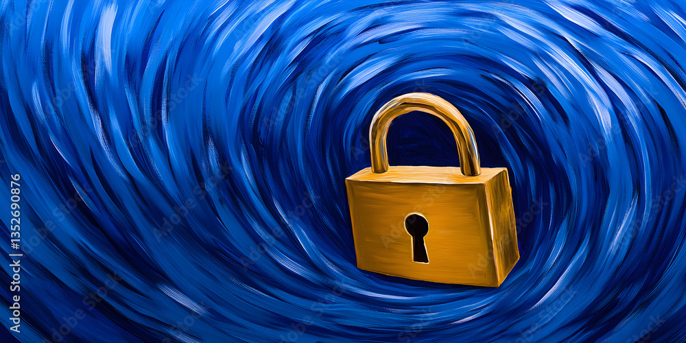 Poster a captivating abstract design featuring a digital padlock surrounded by enigmatic patterns, symboliz