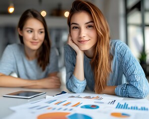 Fototapeta premium Two Businesswomen Reviewing Financial Charts