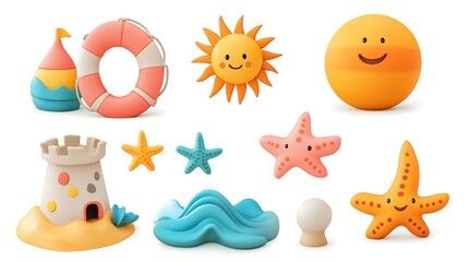 Fun summer beach toys and colorful elements for children's playtime