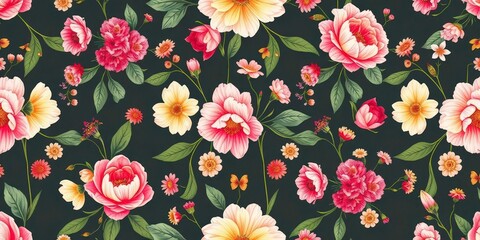 Delicate floral pattern, seamless repeat, spring summer blooms, green, tulip