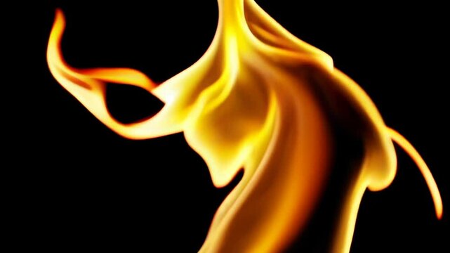 Abstract golden flame shape against black background, creative energy concept