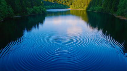 A Serene Aerial View of a Crystal-Clear Lake Reflecting Soft Ripples under the Gentle Embrace of Nature's Tranquility