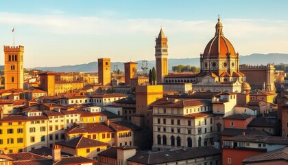 Fototapeta premium Historic Bologna towers and architecture, sunlit cityscape, Two Towers of Bologna, towers of Bologna