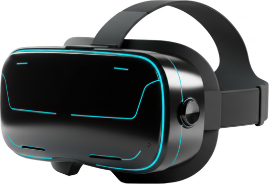 Sleek Black Virtual Reality Headset with Neon Blue Accents for Immersive Gaming and 3D Experiences