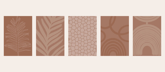 Abstract shapes and botanical elements boho wall decor. Minimalist and natural wall art. Modern art print collection vector illustration for wall decoration, home gallery, postcard, brochure	