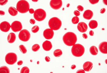 Microscopic view of red blood cells, isolated on white, background, floating