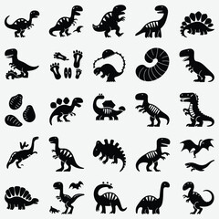  Dinosaur Vector Icons Collection, Prehistoric Wildlife Illustrations, Various dinosaur vector icons featuring diverse species in simple designs.