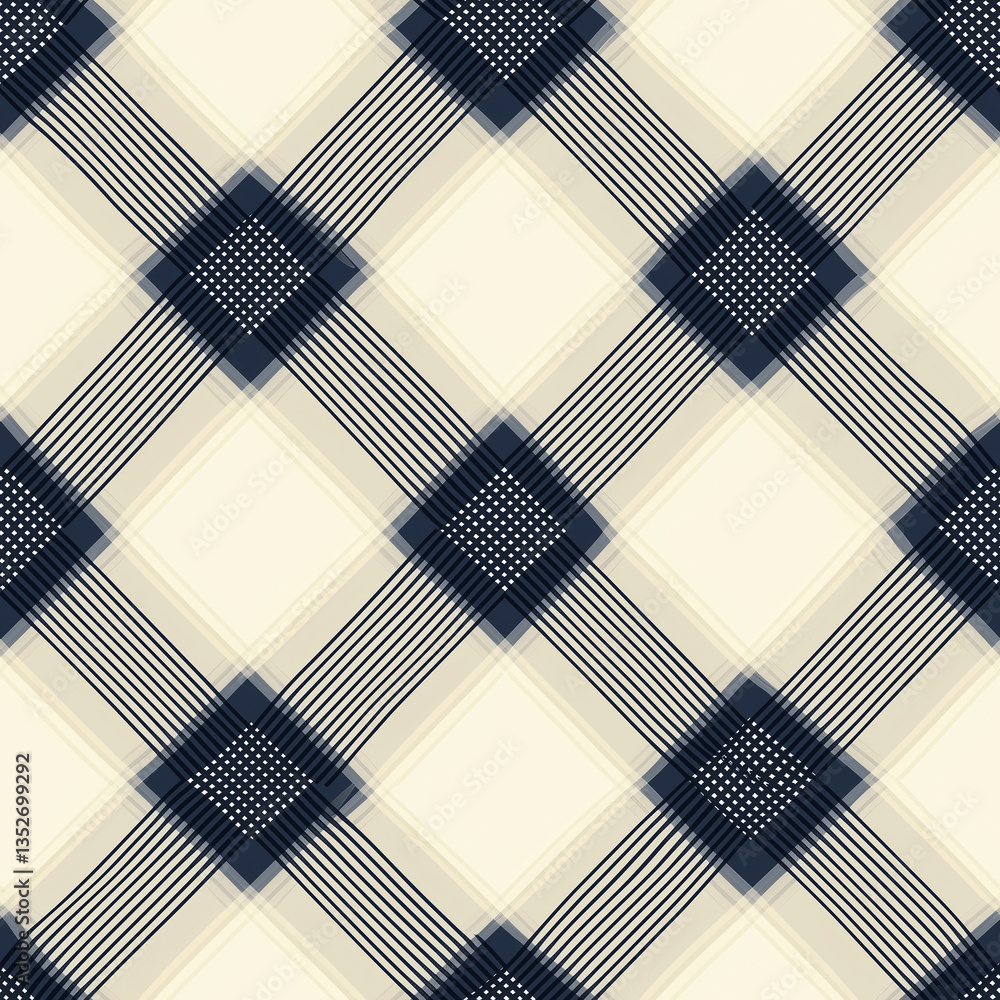 Aufkleber geometric pattern featuring intersecting lines and diamond shapes in navy and cream colors.