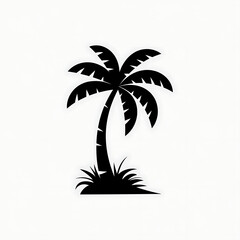 A vector illustration shows a palm tree silhouette on a tropical island