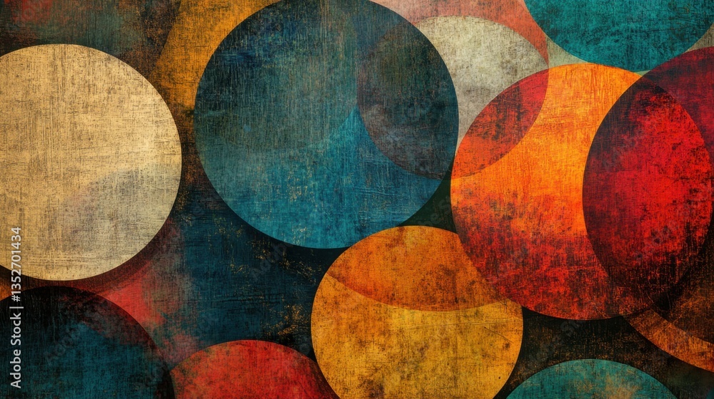 Aufkleber abstract design featuring overlapping circles in various colors and textures.
