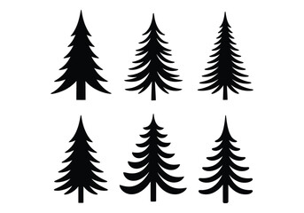 Obraz premium Set of pine tree silhouette vectors in various styles, perfect for nature, forest, and outdoor themes