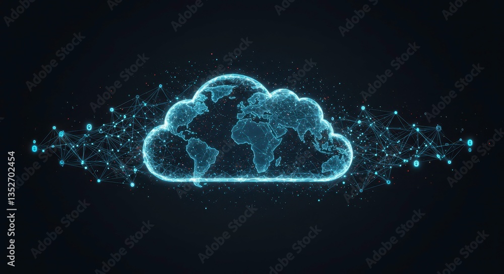 Poster global connection in futuristic cloud network. worldwide digital information technology. data flow a