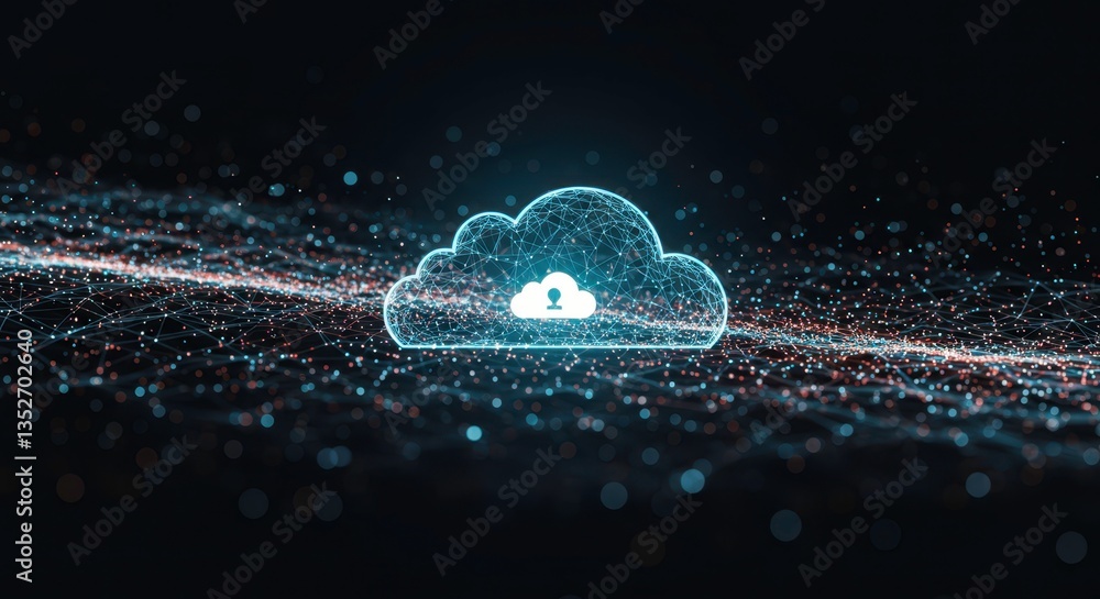 Aufkleber cloud computing secure connection background illustration for digital cybersecurity, data storage, n