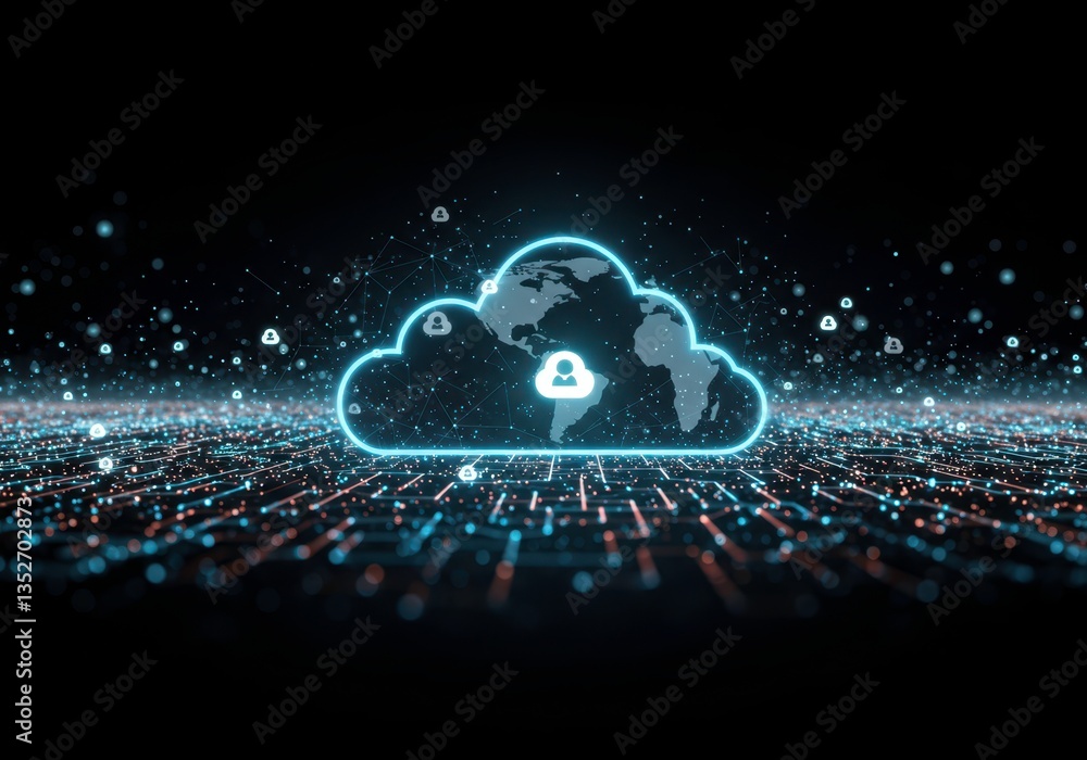 Poster abstract digital cloud containing worldwide connectivity for secure cloud storage and global data sh