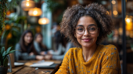 Obraz premium Portrait of a young woman working in a modern coworking center