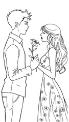 Romantic Couple Line Art – Love and Affection Illustration
