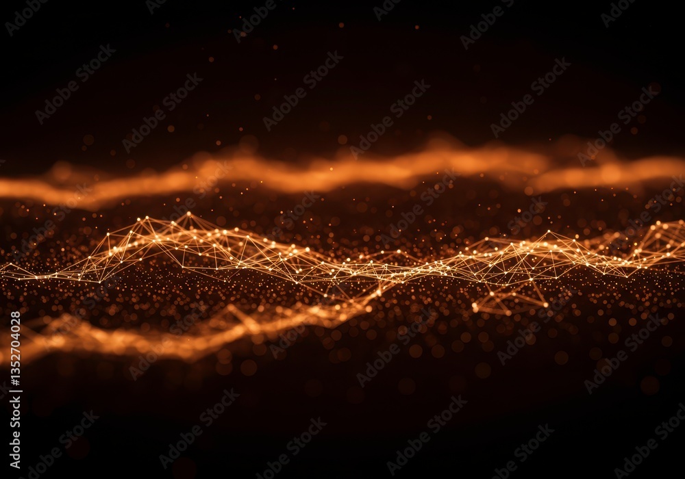 Aufkleber abstract wavy orange network background for science presentation, data visualization and infographic