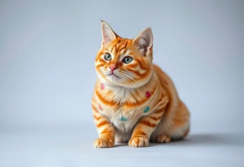 Obraz premium Plump orange tabby cat with playful polka dots, stripes, and stars on fur, orange tabby, wallpaper