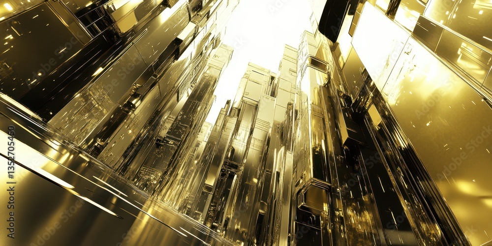 Poster abstract image showing tall golden structures and the sky