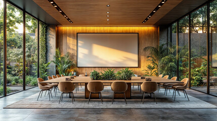 Fototapeta premium Interior of a modern meeting room with a large table in the middle of the room