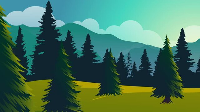 Mountain Forest Landscape - Zoom Out, Trees, Hills, Sky