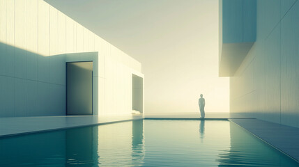 Obraz premium Modern minimalist building with swimming pool