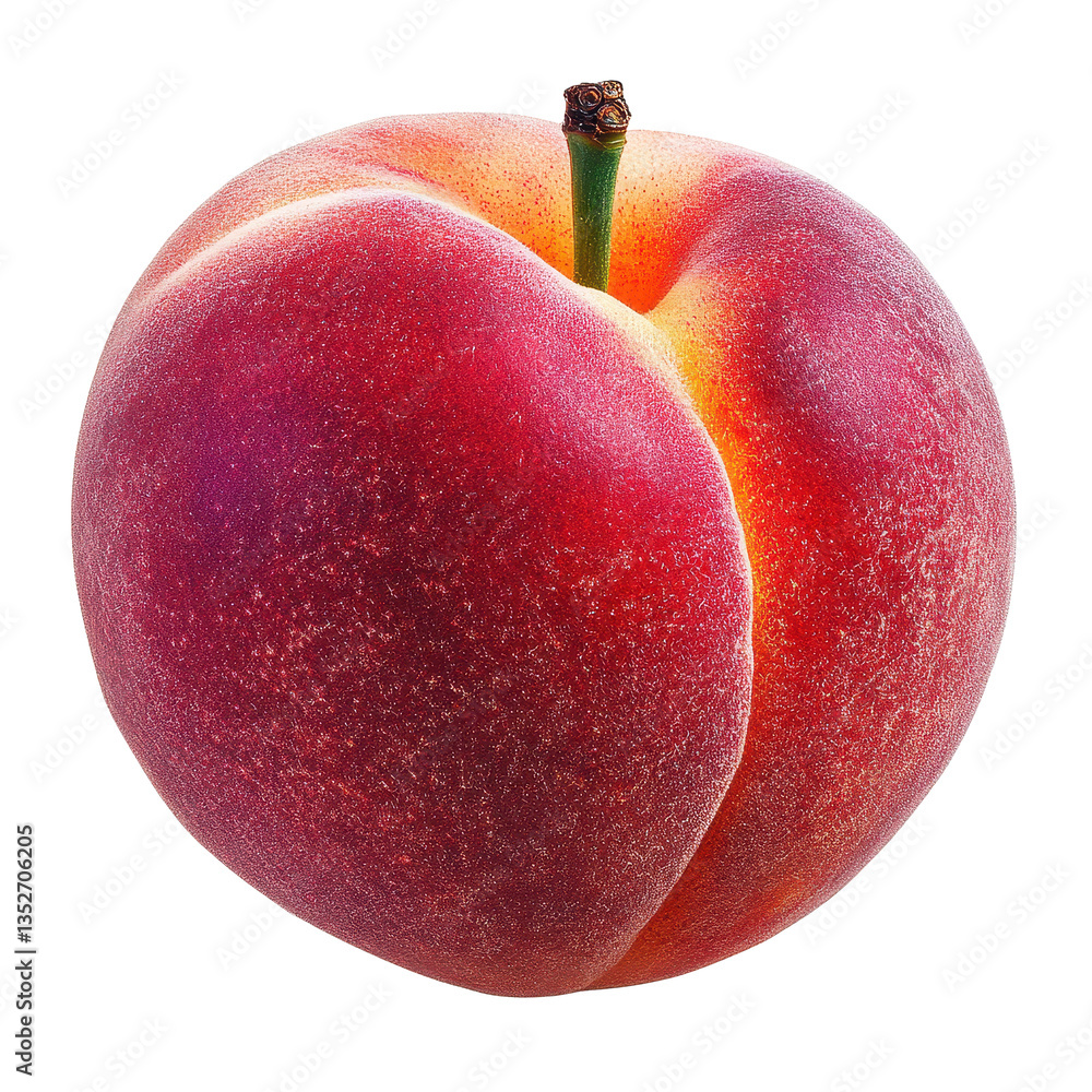Poster closeup view of ripe red peach fruit isolated on transparent background in high resolution quality, 