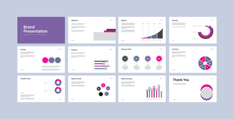Minimalist Infographic Style Complete Brand Guideline Presentation Design Template. Creative brand identity design. marketing banner, advertising brochure, annual business report, website slider.