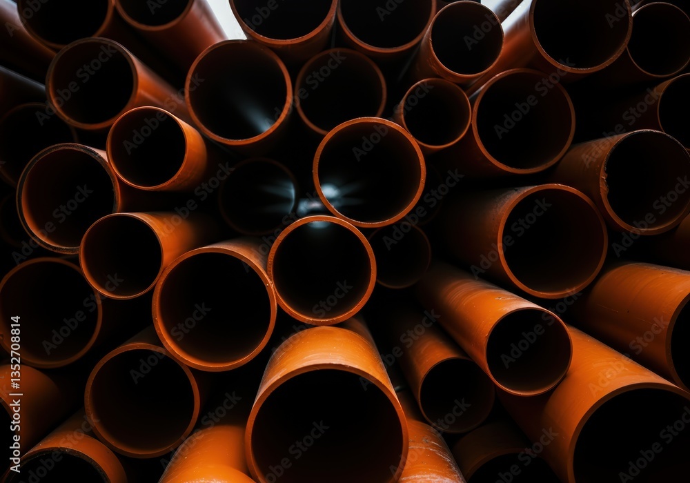 Poster close-up of stacked orange pipes creating a visually striking pattern