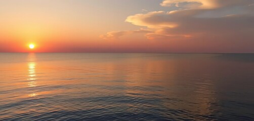 Naklejka premium Serene sunset over tranquil waters, reflecting golden light, background, idyllic