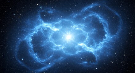 A brilliant blue nebula featuring many surrounding distant stars in space