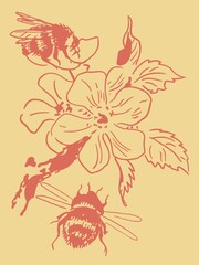Illustration of honeybee and spring flowers on brunch