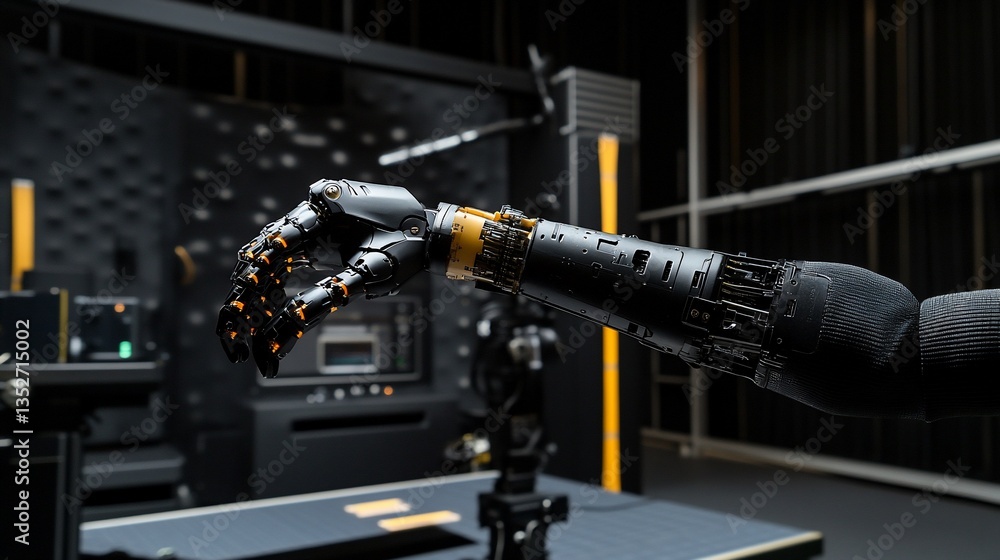 Poster advanced robotic arm in technological setting