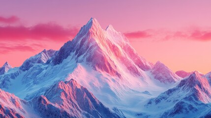 Explore Majestic Snow-Covered Mountain Peaks: Breathtaking Alpine Scenery at Sunset