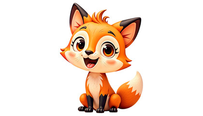 Obraz premium Cute Cartoon Fox Cub Sitting with Bright Orange Fur and Smile