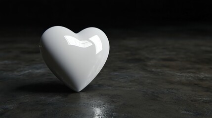 Fototapeta premium A glossy white heart-shaped object on a dark textured surface.