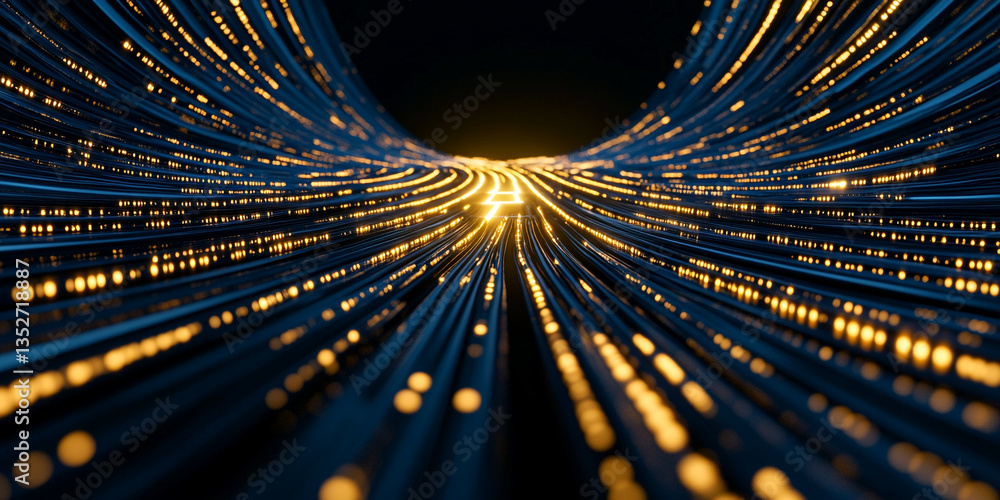 Poster a mesmerizing abstract representation of a digital landscape featuring a tunnel of light and lines, 
