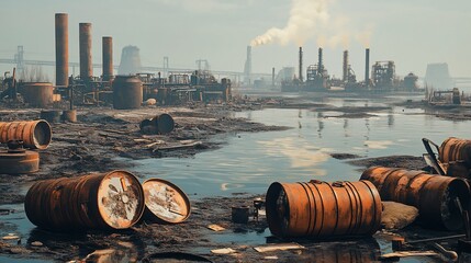 Industrial Wasteland: A Scene of Environmental Decay and Abandonment