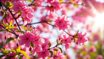 Fototapeta premium Sun-drenched blossoms, vibrant hues, soft bokeh, wallpaper, plant