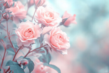 Obraz premium Light Pink Roses in Soft Color and Blurred Background for Romantic and Elegant Design