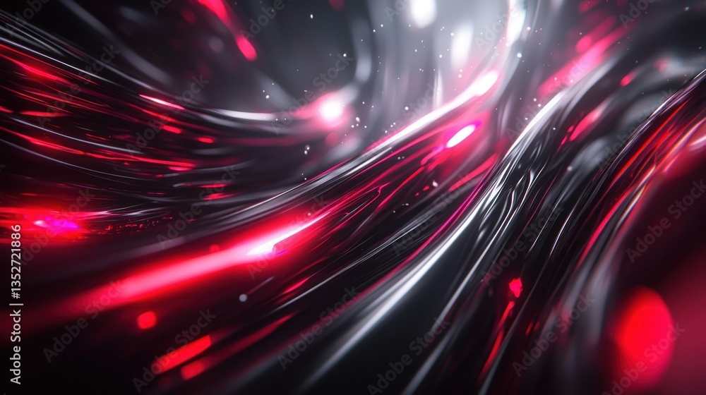 Aufkleber abstract fluid forms with red highlights flowing in dark background