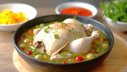 Chicken Samgyetang with glutinous rice cake and jujube