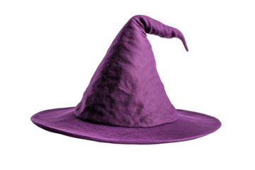 Purple wizard hat with pointed tip on black background, cut out