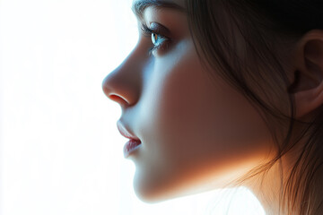 Fototapeta premium Elegant Profile of a Woman’s Face on White Background, Beauty and Grace Concept