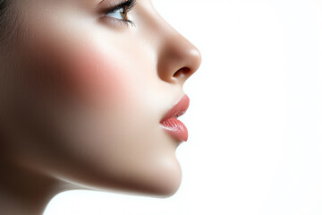 Elegant Profile of a Woman’s Face on White Background, Beauty and Grace Concept