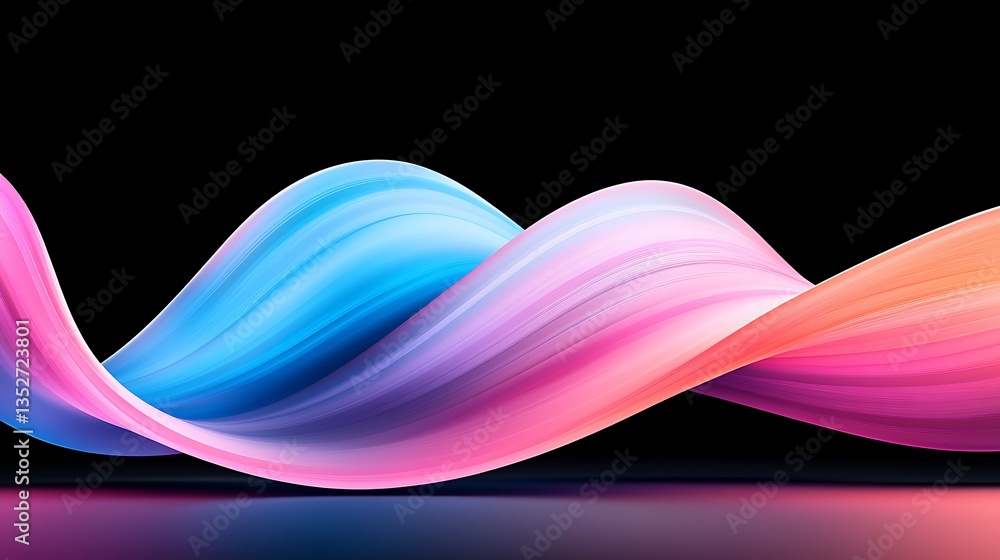 Poster abstract colorful waves flowing dynamically on black background