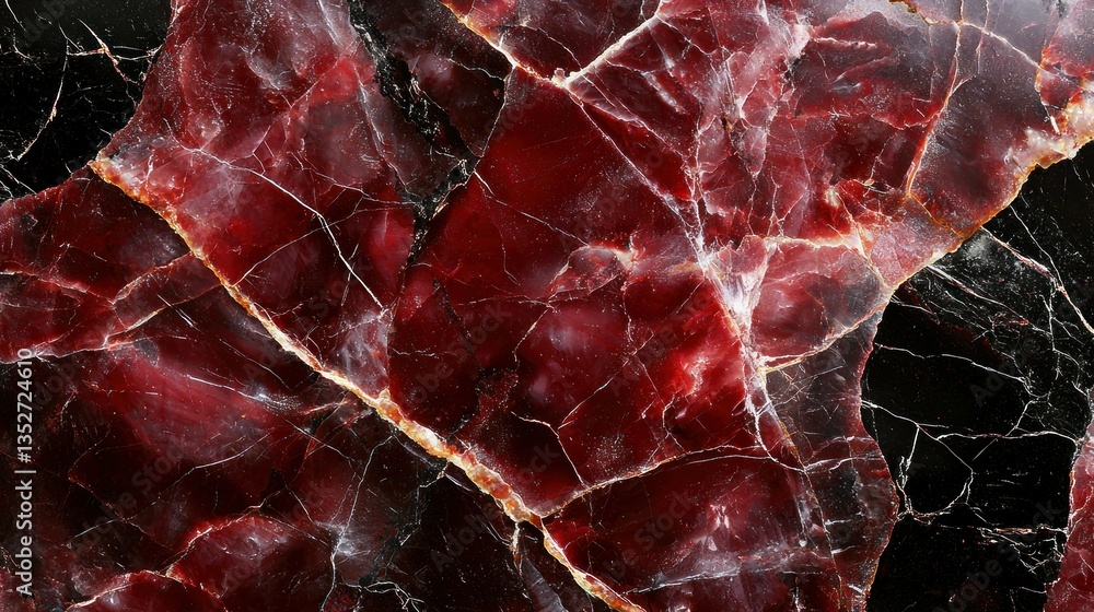Aufkleber abstract red marble texture with black and white veining creating a striking pattern