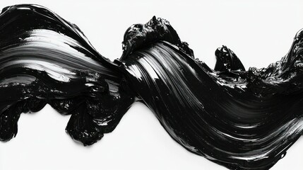 Abstract wave of glossy black substance against a white backdrop