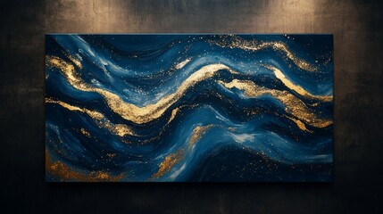 Elegant Abstract Painting with Gold Accents on a Dark Moody Background