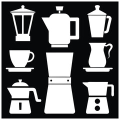 Monochrome Coffee Maker Icon Set Professional Vector Files.